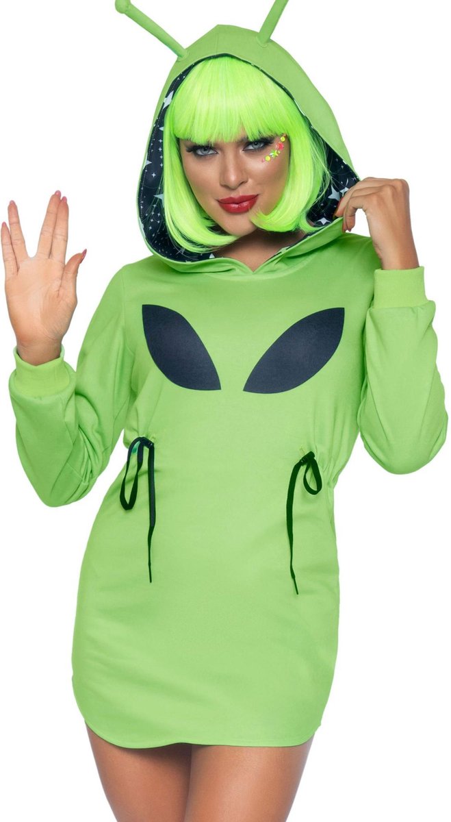 Alien Kostuum | Warm Welkom Alien | Vrouw | Small | Halloween | Verkleedkleding